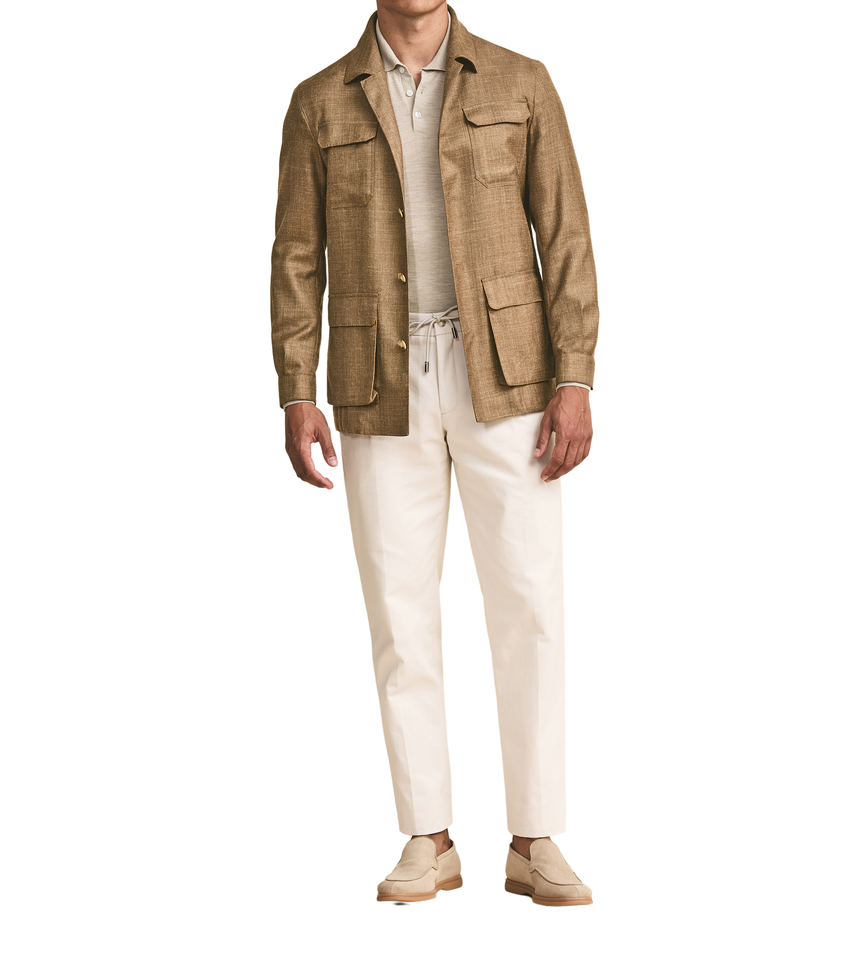 Karamellfarbene Shirt Jacket in Twill aus Wolle, Seide und Leinen